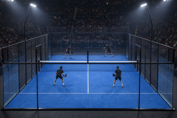 Final de pádel en una pista cubierta de pabellón, con la grada llena. Imagen ilustrativa generada con IA; no es una foto del hecho.